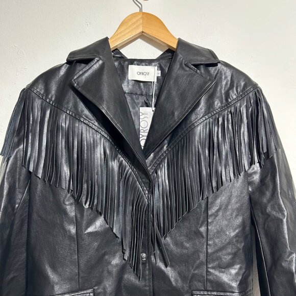 Oyrosy Womens Large Genuine black fringed Jacket Blazer Casual - Picture 3 of 11